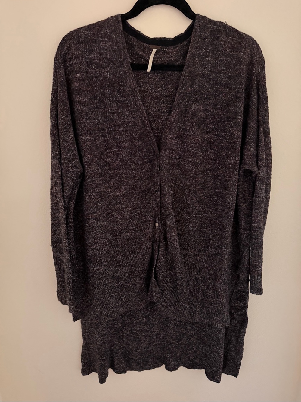 Free People Cozy V-Neck Longline Women's Cardigan Sweater - Charcoal - Picture 2 of 4